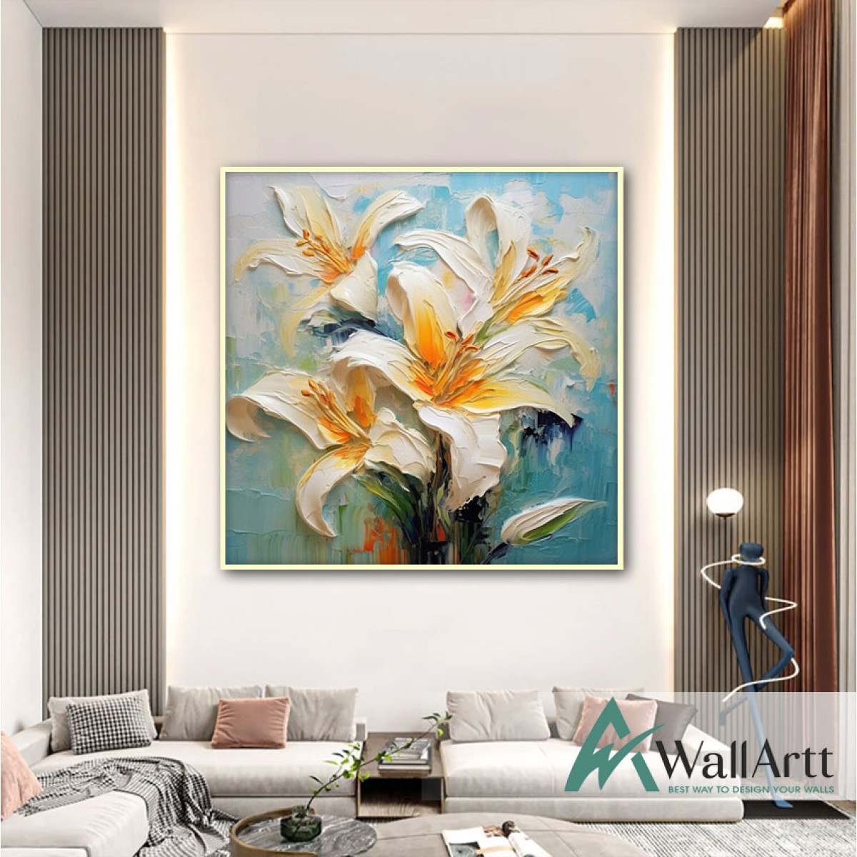 Lilies 3d Heavy Textured Partial Oil Painting
